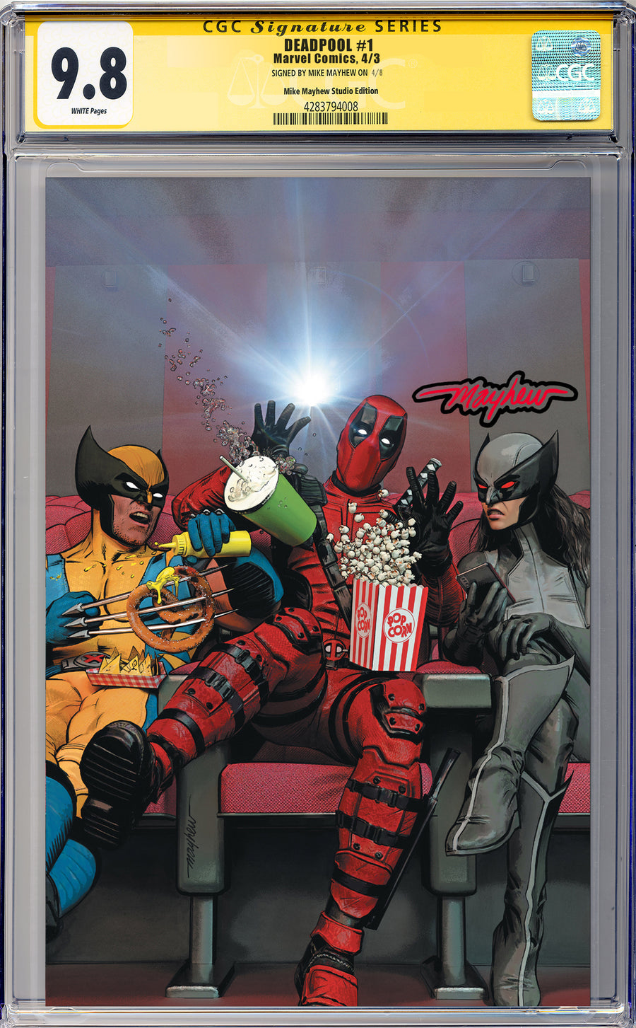 DEADPOOL #1 Mike Mayhew Studio Variant Cover B Virgin Glow Sig CGC Yellow Label Guaranteed 9.8 Graded Slab