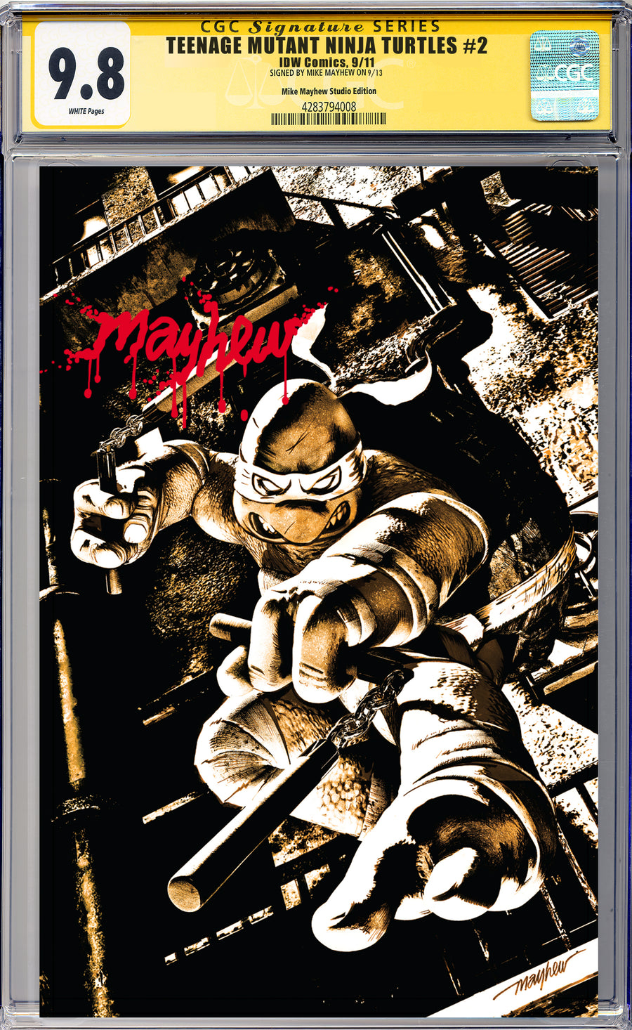 TEENAGE MUTANT NINJA TURTLES #2 Mike Mayhew Studio Variant Cover B Virgin Massacre Sig CGC Yellow Label Guaranteed 9.8 Graded Slab