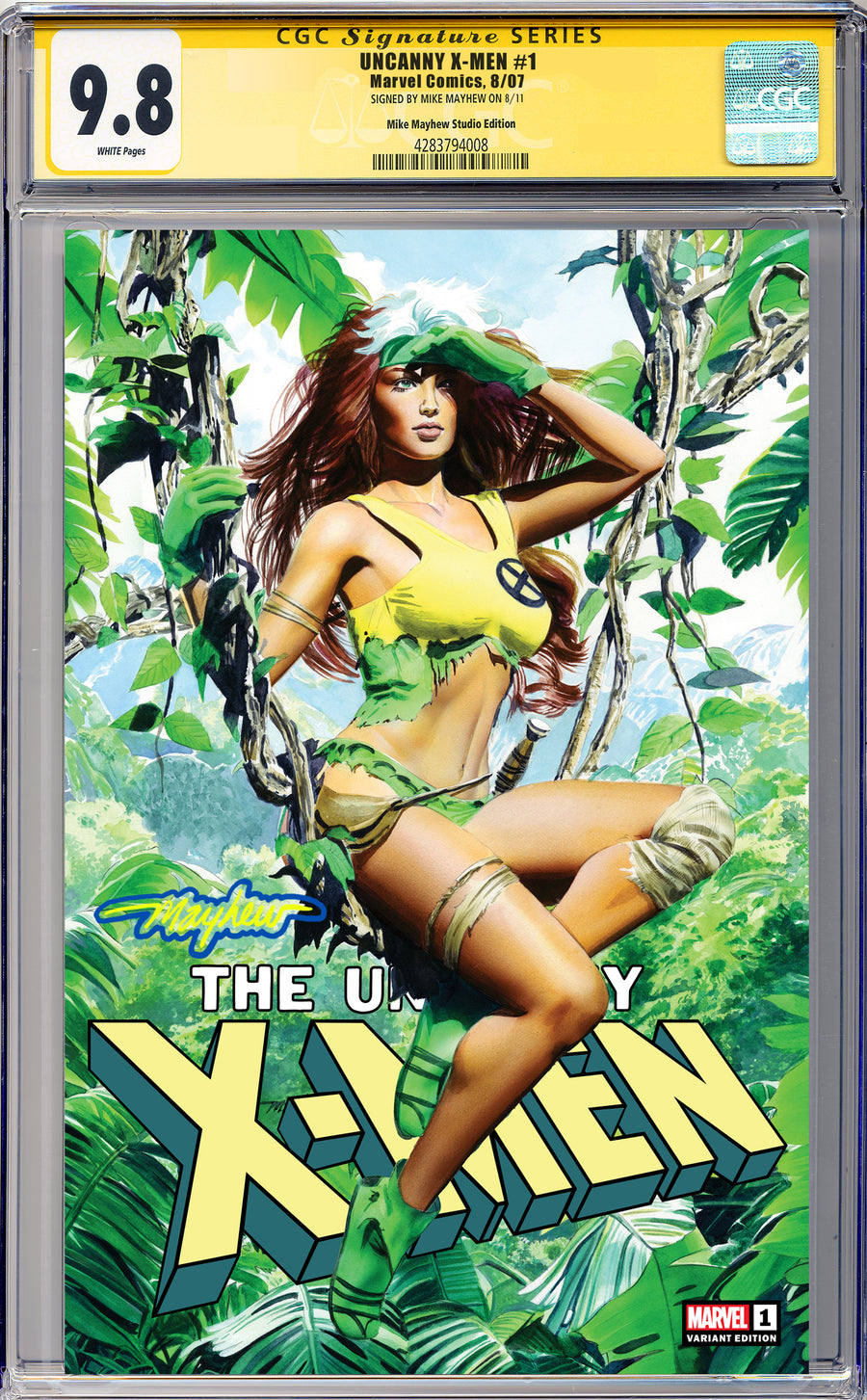 UNCANNY X-MEN #1 (2024) Mike Mayhew Studio Variant Cover A Trade Dress Blue & Gold Glow Sig CGC Yellow Label Guaranteed 9.8 Graded Slab