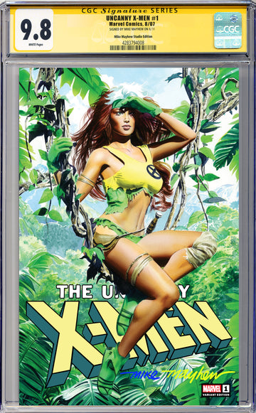 UNCANNY X-MEN #1 (2024) Mike Mayhew Studio Variant Cover A Trade Dress Blue & Gold Full Duo Sig CGC Yellow Label Guaranteed 9.8 Graded Slab