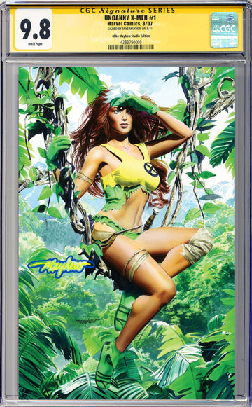 UNCANNY X-MEN #1 (2024) Mike Mayhew Studio Variant Cover B Virgin Blue & Gold Glow Sig CGC Yellow Label Guaranteed 9.8 Graded Slab